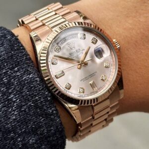 3 Rolex Day-Date 118235 18k Rose Gold Diamond Baguette