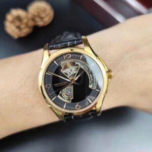 Hamilton Jazzmaster Open Heart H32575735 40mm mặt đen vỏ vàng 1