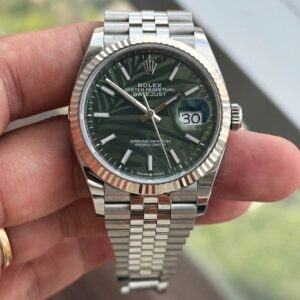 ROLEX STEEL DATEJUST 36 OLIVE GREEN PALM JUBILEE 126234-0047 1
