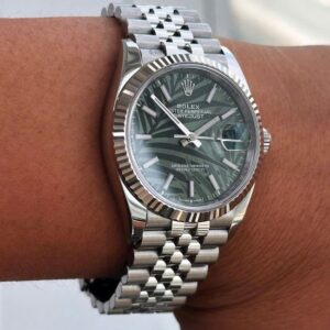 ROLEX STEEL DATEJUST 36 OLIVE GREEN PALM JUBILEE 126234-0047 3