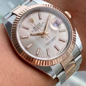 Rolex Date Just 126331 mặt hồng phấn cọc dạ quang Demi 18k 1