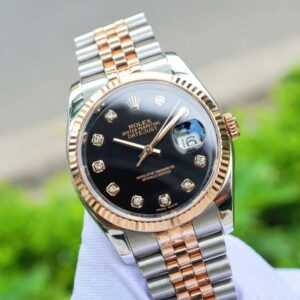 Rolex DateJust 116231 mặt đen cọc kim Demi hồng 18k Jubilee 2
