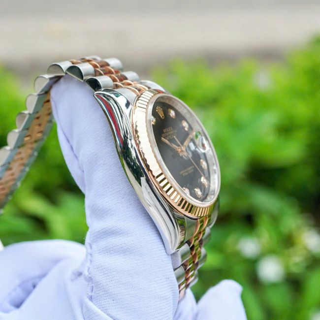 Rolex DateJust 116231 mặt đen cọc kim Demi hồng 18k Jubilee 4 Rolex DateJust 116231 mặt đen cọc kim Demi hồng 18k Jubilee 4