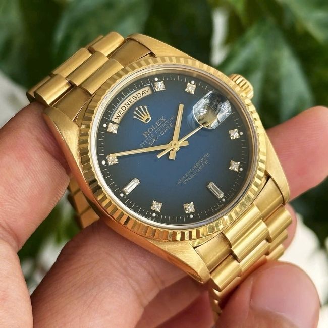 Rolex Day Date 5 số 18238 xanh mắt mèo cọc số kim cương 18k Au750 4 Rolex Day Date 5 số 18238 xanh mắt mèo cọc số kim cương 18k Au750 4
