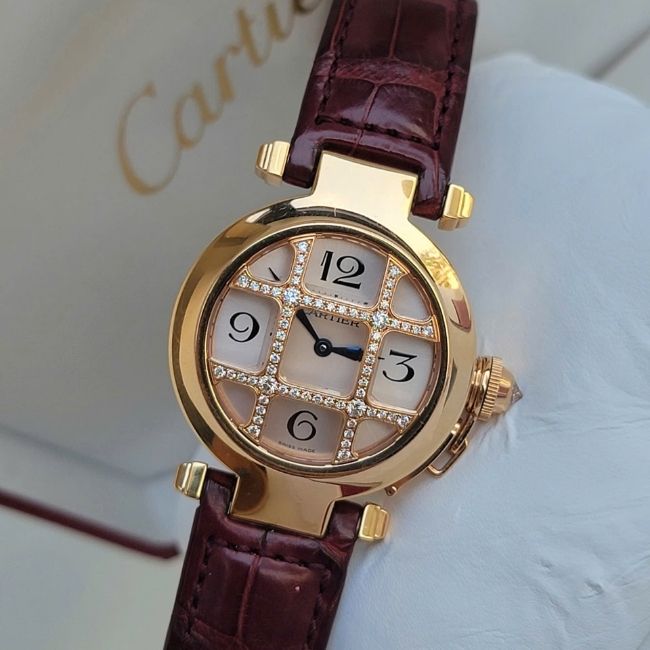 Cartier Pasha Vàng khối 18k Quartz WJ105256 32mm mặt lưới “grid” đính kim cương 8