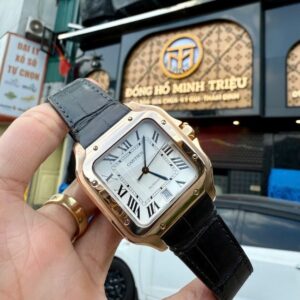 Cartier Santos lager 4071 Vàng hồng 18k mặt trắng cọc la mã