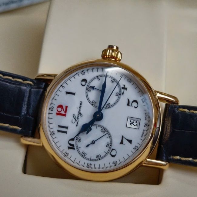 Longines Heritage Chronograph mặt men trắng L2.775.8.23.3 bản kỷ niệm 180 năm 18k Au750 2