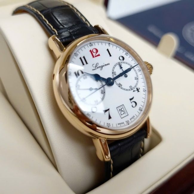 Longines Heritage Chronograph mặt men trắng L2.775.8.23.3 bản kỷ niệm 180 năm 18k Au750 4