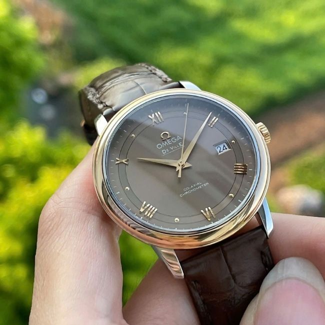 OMEGA DE VILLE PRESTIGE mặt cafe Demi 18k Co-Axial 424.23.40.20.13.001 2