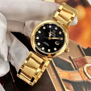 Omega De Ville 425.65.34.20.51.001 Ladymatic mặt số đen cọc hạt vàng khối 18k 34mm 2