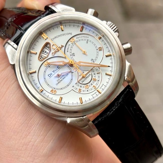 Omega De Ville Chronoscope St.Moritz 422.10.41.50.04.001 kim cọc vàng hồng 6