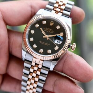 Rolex date just 116231 mặt số đen demi vàng hồng 18k cọc kim Jubilee 3