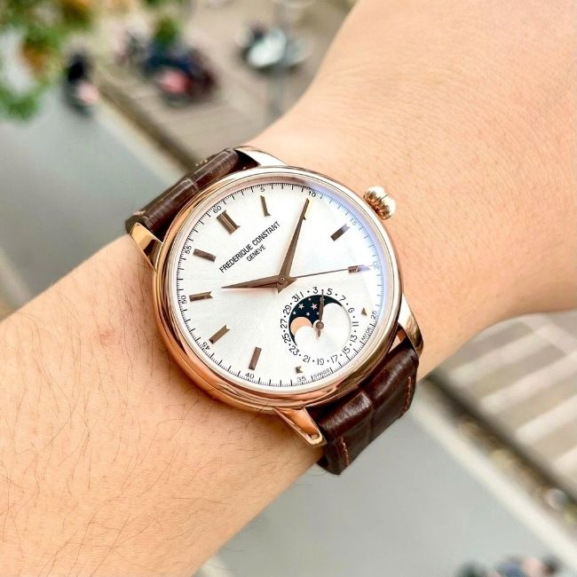Frederique Constant mặt trắng FC-715V4H4 Moonphase Cạy đáy 40.5mm bọc vàng 1