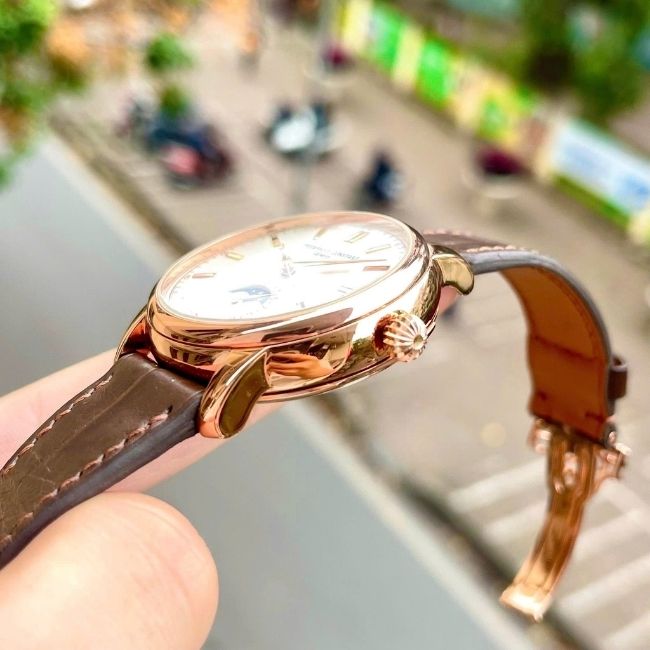 Frederique Constant mặt trắng FC-715V4H4 Moonphase Cạy đáy 40.5mm bọc vàng 5
