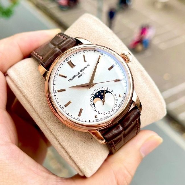 Frederique Constant mặt trắng FC-715V4H4 Moonphase Cạy đáy 40.5mm bọc vàng 6