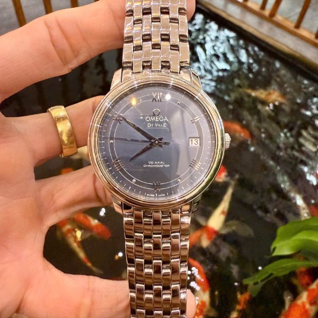 Omega De Ville Prestige Coaxial Watch 36.8mm mặt xanh blue - đáy khắc vị thần thời gian 1