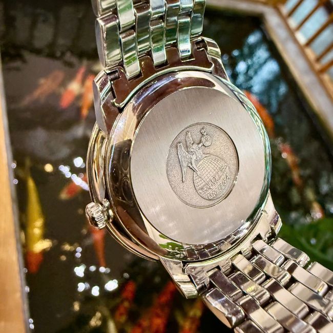 Omega De Ville Prestige Coaxial Watch 36.8mm mặt xanh blue - đáy khắc vị thần thời gian 2
