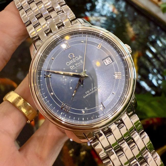 Omega De Ville Prestige Coaxial Watch 36.8mm mặt xanh blue - đáy khắc vị thần thời gian 4