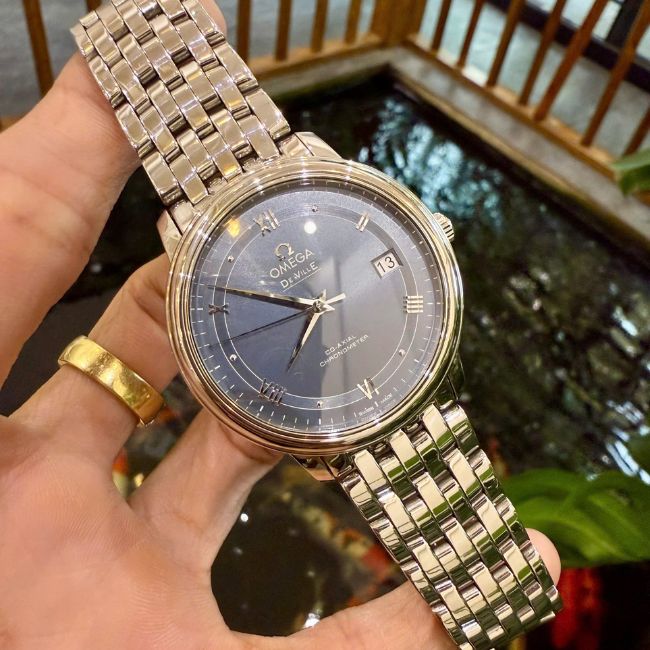 Omega De Ville Prestige Coaxial Watch 36.8mm mặt xanh blue - đáy khắc vị thần thời gian 7