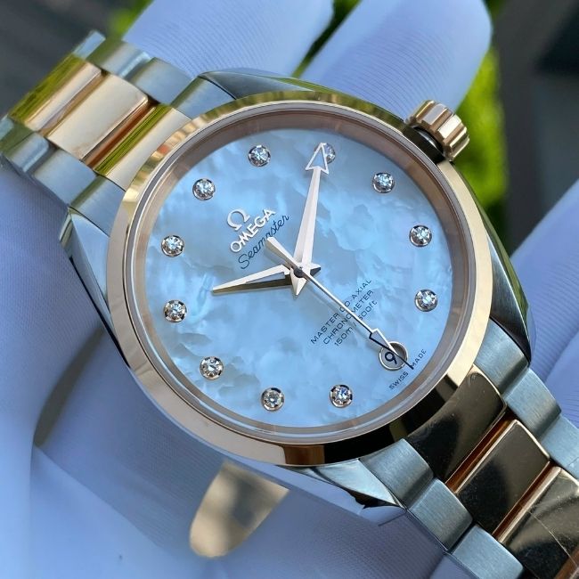 Omega Seamaster AT Mặt xà cừ - Cọc kim cương - Demi đúc 18k 150M 5