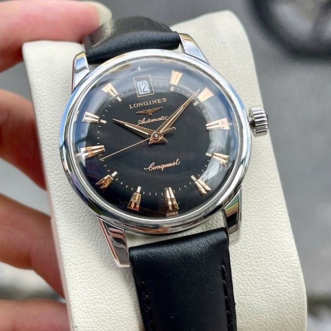 Longines Heritage Conquest Auto lịch thượng L1.611.4.52.2 mề đay logo sóng biển 18k 1