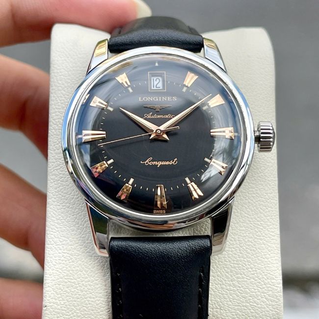 Longines Heritage Conquest Auto lịch thượng L1.611.4.52.2 mề đay logo sóng biển 18k 2