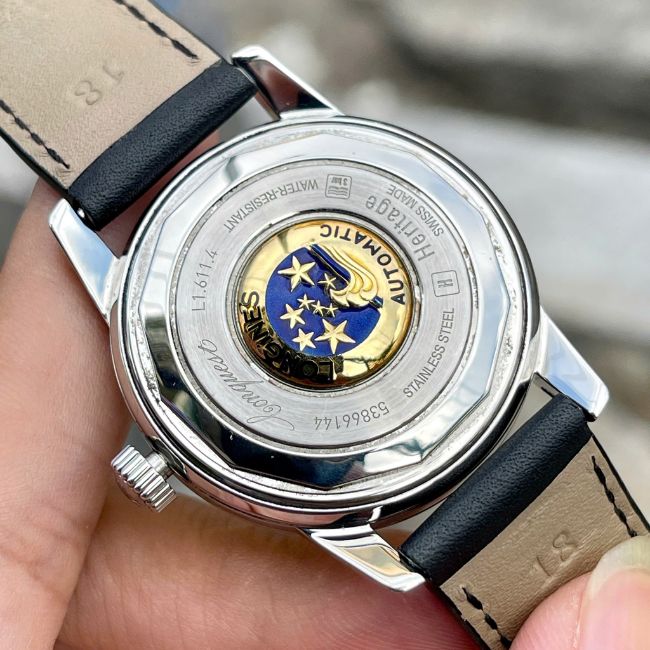 Longines Heritage Conquest Auto lịch thượng L1.611.4.52.2 mề đay logo sóng biển 18k 4
