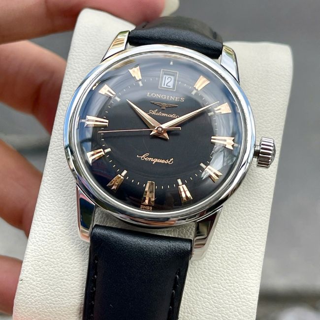 Longines Heritage Conquest Auto lịch thượng L1.611.4.52.2 mề đay logo sóng biển 18k 6