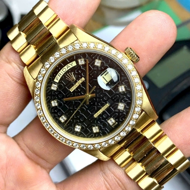 Rolex day-date 18038 vi tính đen - cọc kim - niềng kim - Vàng đúc 18k cả dây 3