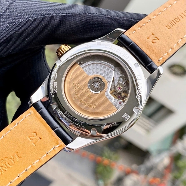 Longines Conquest GMT Niềng vàng 18k - mặt trắng - dây da - 42mm 4