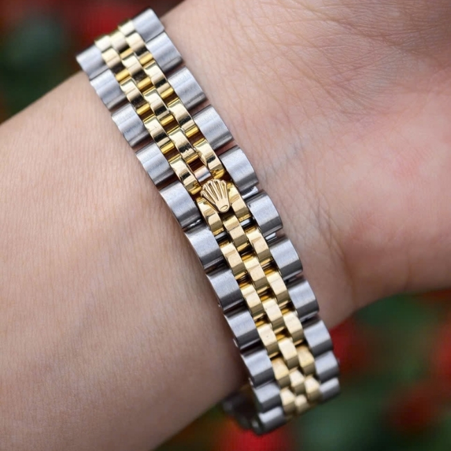 Rolex DateJust nữ mặt xà cừ - cọc số kim cương - Demi 18k - Jubilee 3