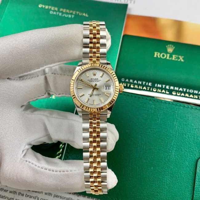 rolex date just nữ 28mm mặt silver cọc dạ quang demi vàng 18k 3