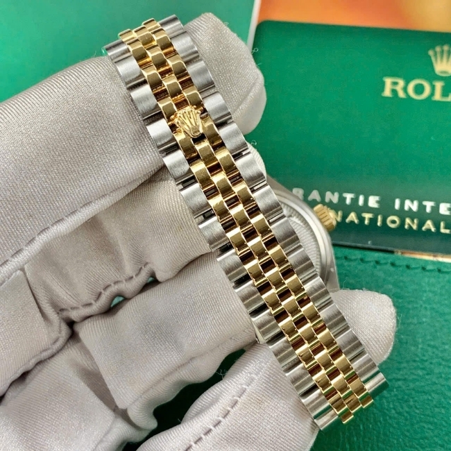 rolex date just nữ 28mm mặt silver cọc dạ quang demi vàng 18k 6