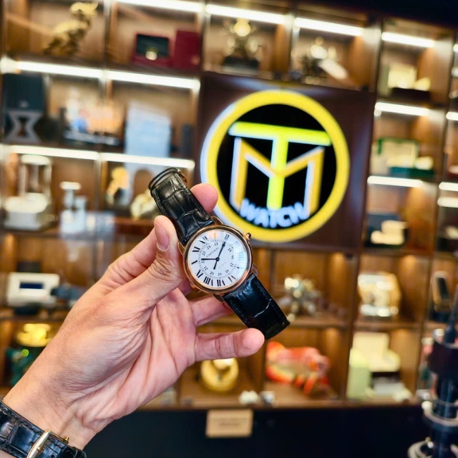 Cartier Ronde Vàng đúc nguyên khối 18K 36mm Automatic – dây da - kim nung xanh 11