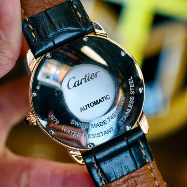 Cartier Ronde Vàng đúc nguyên khối 18K 36mm Automatic – dây da - kim nung xanh 5