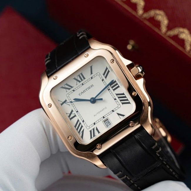 Cartier Santos Large Vàng đúc nguyên khối 18k - khoá gập 18k - mặt trắng - cọc la mã 1