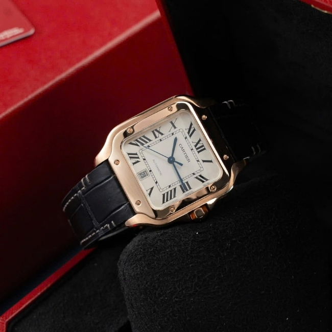Cartier Santos Large Vàng đúc nguyên khối 18k - khoá gập 18k - mặt trắng - cọc la mã 2