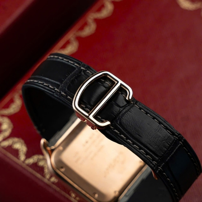 Cartier Santos Large Vàng đúc nguyên khối 18k - khoá gập 18k - mặt trắng - cọc la mã 5