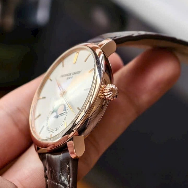 FC Slimline trăng sao Auto FC703V3S4 Vàng hồng - mặt trắng - dây da 39mm 2