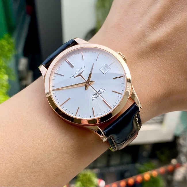 Longines Record Vàng đúc 18k 38.5mm - Máy Auto L8 - mặt trắng cọc vạch 2