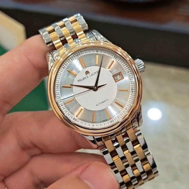 Maurice Lacroix Classic LC6027 - Niềng Vàng 18k - mặt trắng bạc trải tia 38mm 5