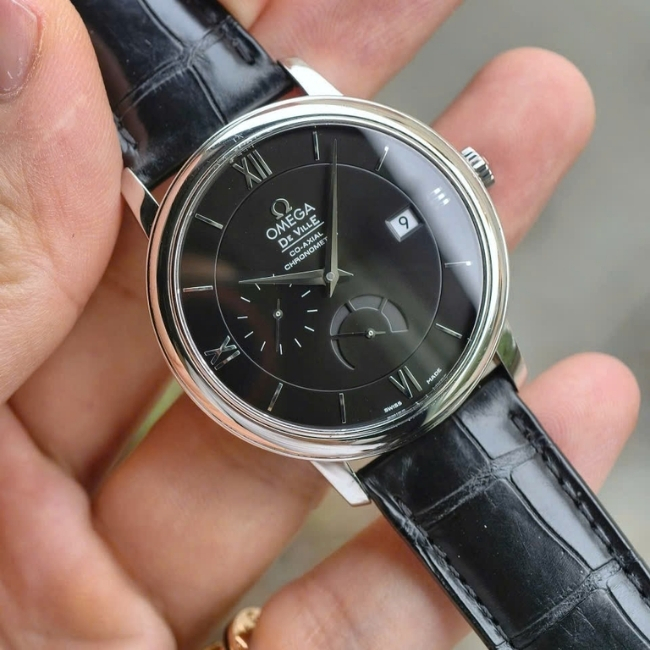 Omega Prestige kim xăng báo cót - mặt đen - Coaxial 39.5mm 3
