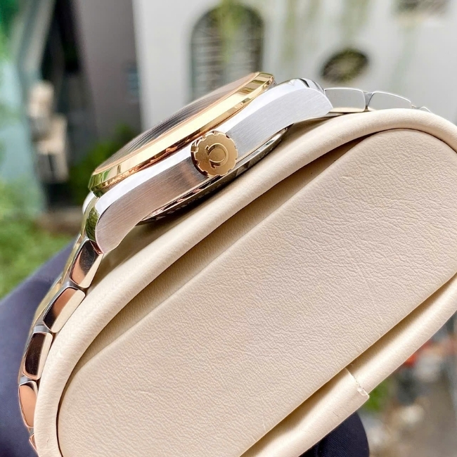 Omega Seamaster AT Mặt xà cừ trắng - cọc vạch đính kim cương - demi vàng 18k 38.5 mm 3
