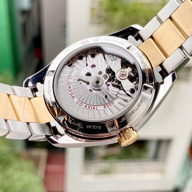 Omega Seamaster AT Mặt xà cừ trắng - cọc vạch đính kim cương - demi vàng 18k 38.5 mm 4