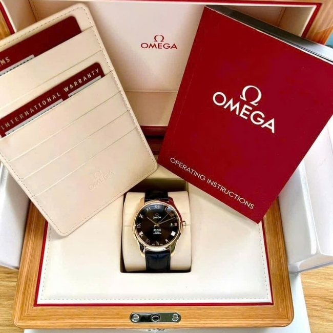 Omega hour vision vàng đúc 18k mặt số nâu Brown 41mm - cọc số la mã 4