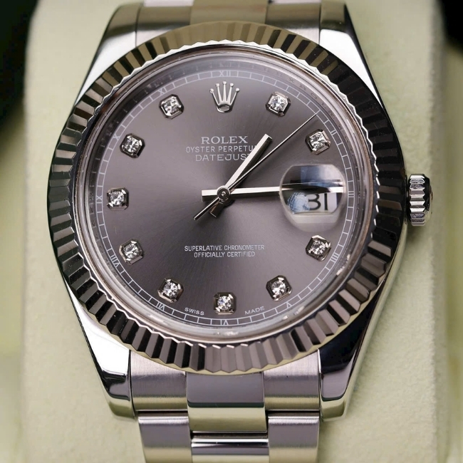 Rolex DateJust Rhodium 41mm - cọc kim - mặt xám - Jubilee 4