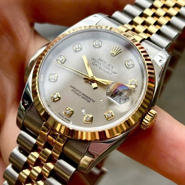 Rolex Datejust mặt xám trải tia - Demi 18k - cọc số kim cương - Jubilee 1