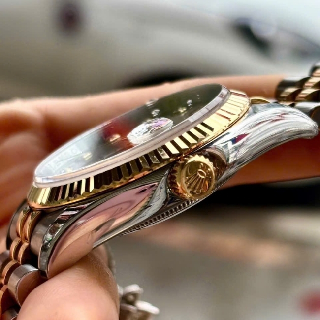 Rolex Datejust mặt xám trải tia - Demi 18k - cọc số kim cương - Jubilee 2