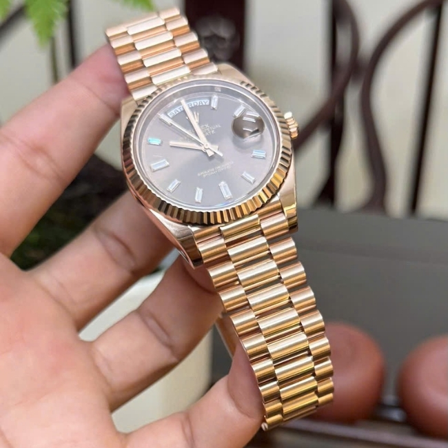 Rolex Daydate 40mm Vàng hồng 18k Rose Gold nguyên khối - Cọc kim ống - dial Nâu choco 2