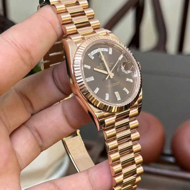 Rolex Daydate 40mm Vàng hồng 18k Rose Gold nguyên khối - Cọc kim ống - dial Nâu choco 3